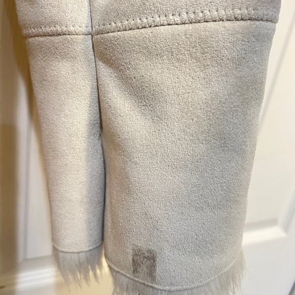 Beige Faux Suede Faux Fur Trim Button Front Penny Lane Coat Women's Large warm - Picture 6 of 13